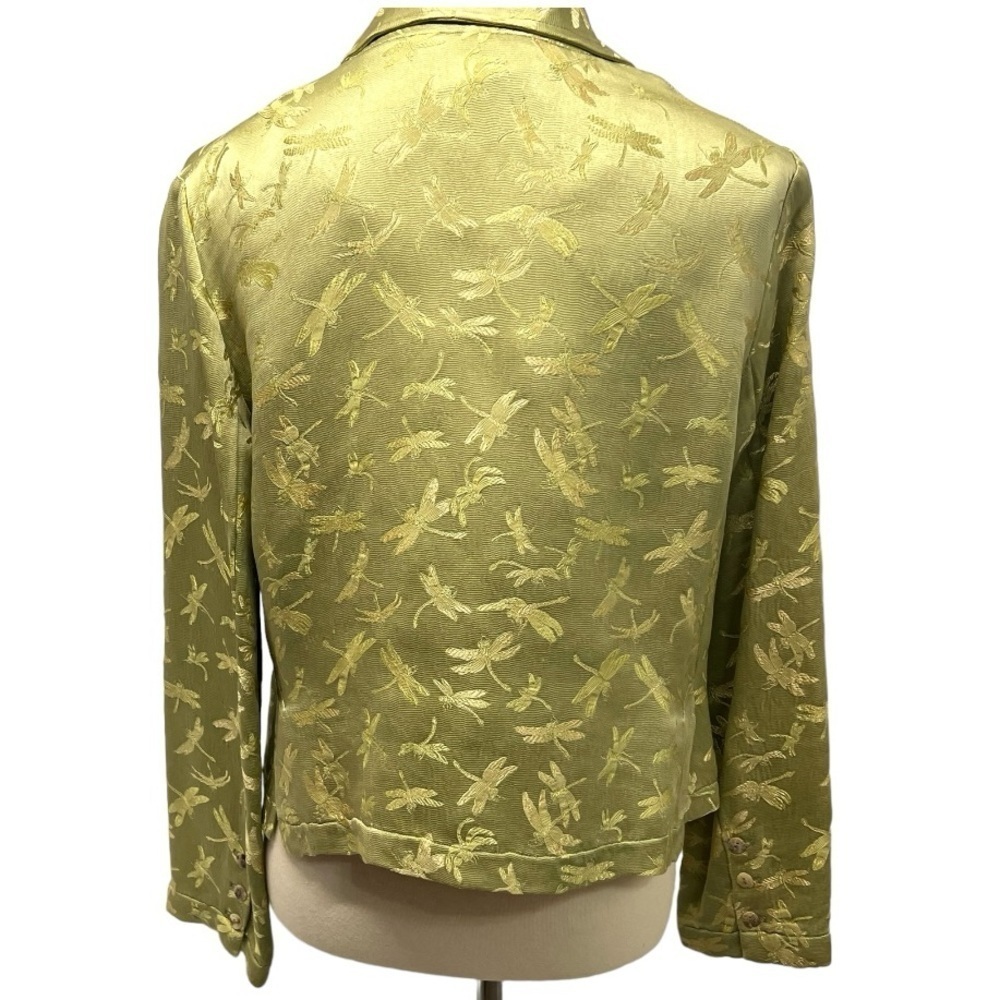 Citron Santa Monica Green Dragonfly Print Collared Button Front Jacket Medium - Picture 9 of 12